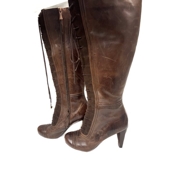 Brown Max Studio Lace up knee high Hurley Boots Size 9 - Picture 2 of 5